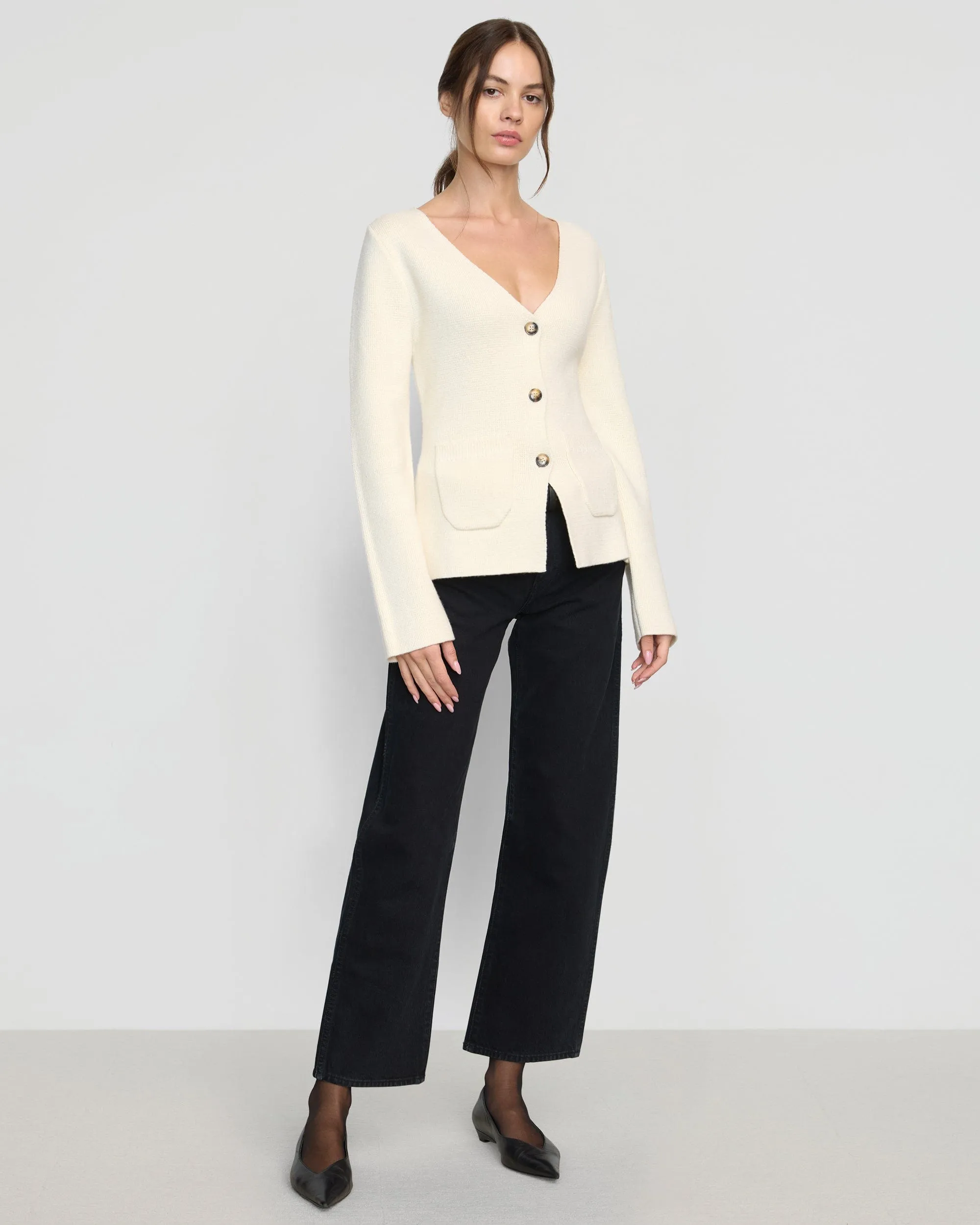 Maeve Organic Cotton-Wool V-Neck Cardigan