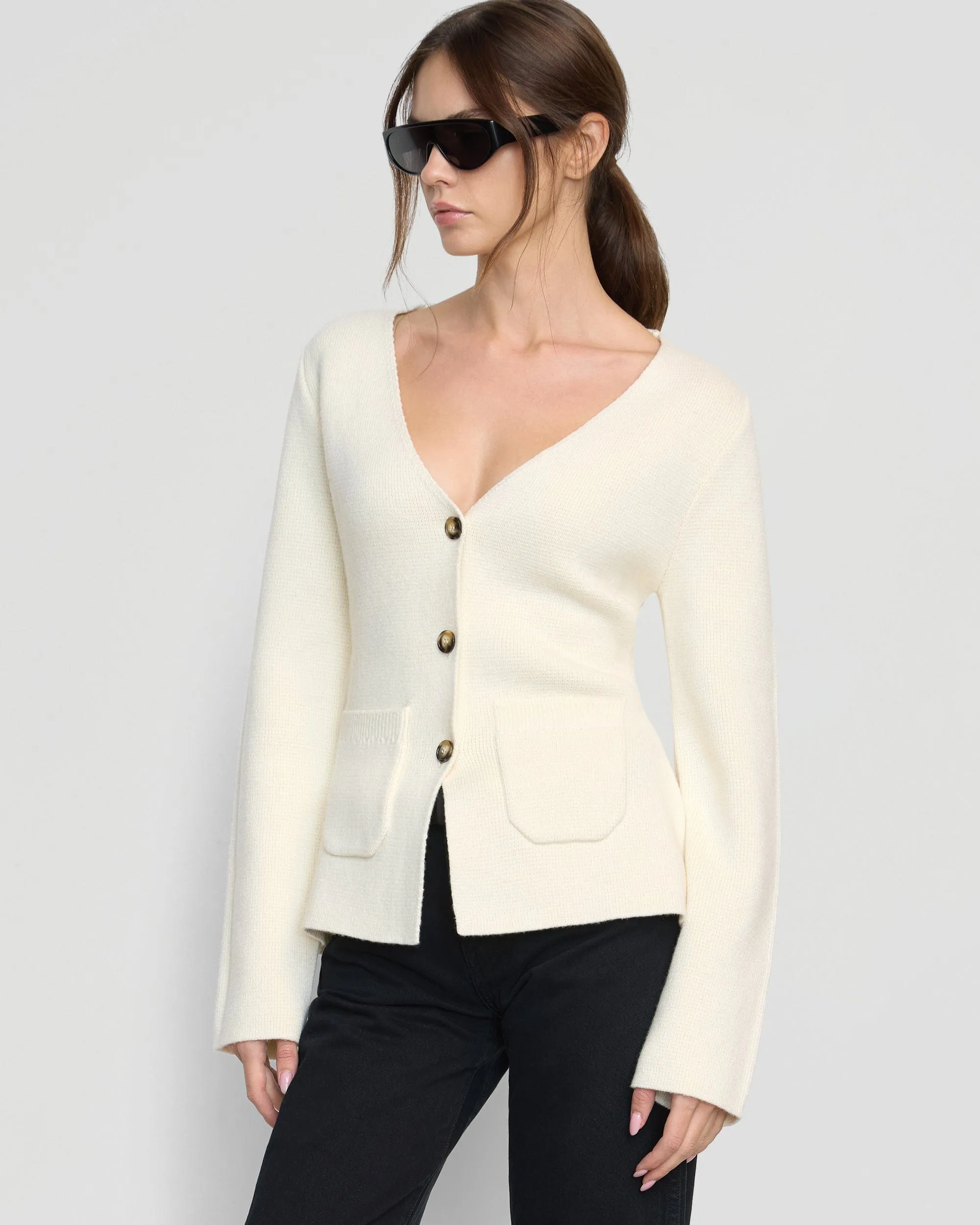 Maeve Organic Cotton-Wool V-Neck Cardigan