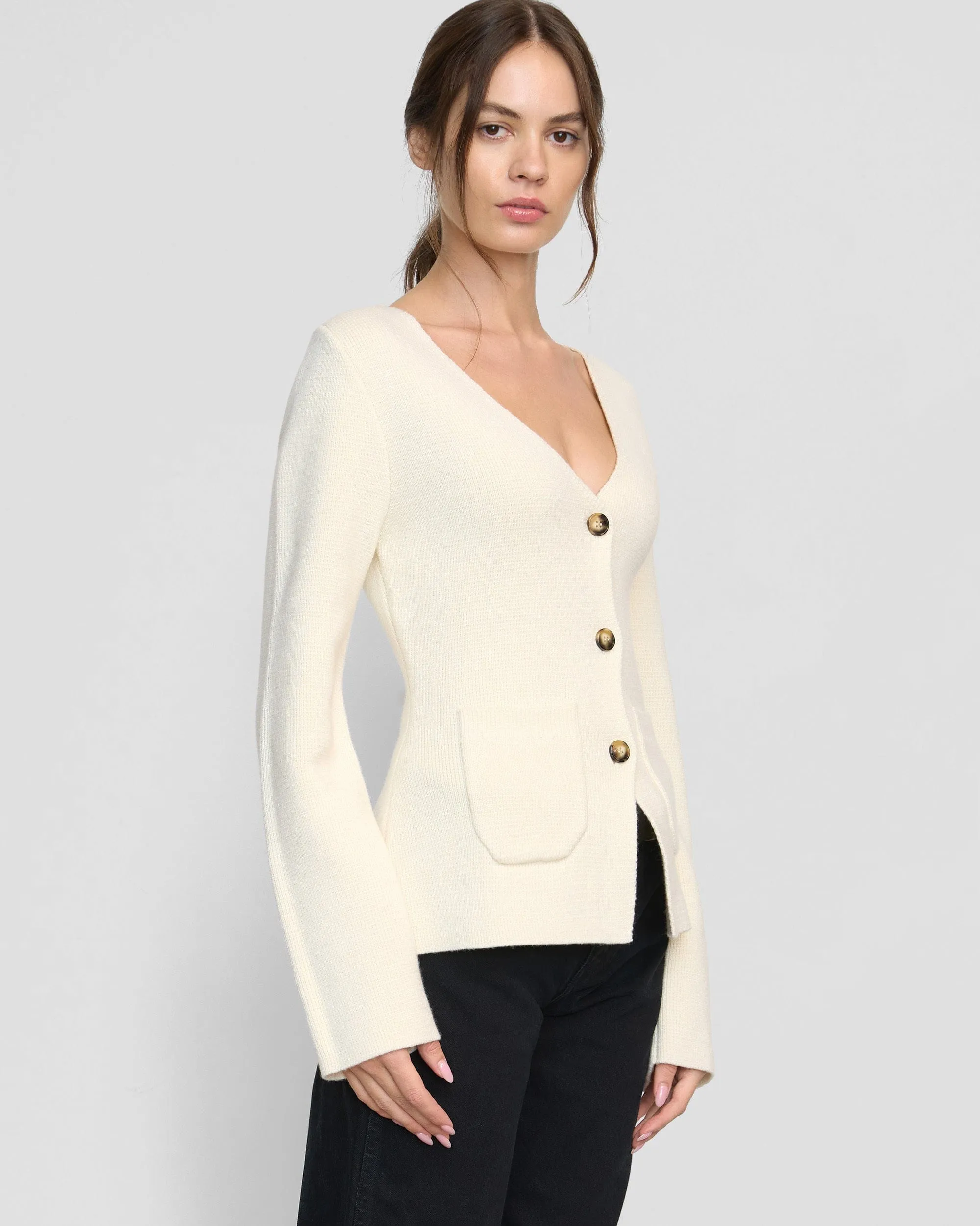 Maeve Organic Cotton-Wool V-Neck Cardigan
