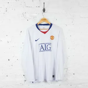 Manchester United Long Sleeve 2008 Away Football Shirt - White - XXL