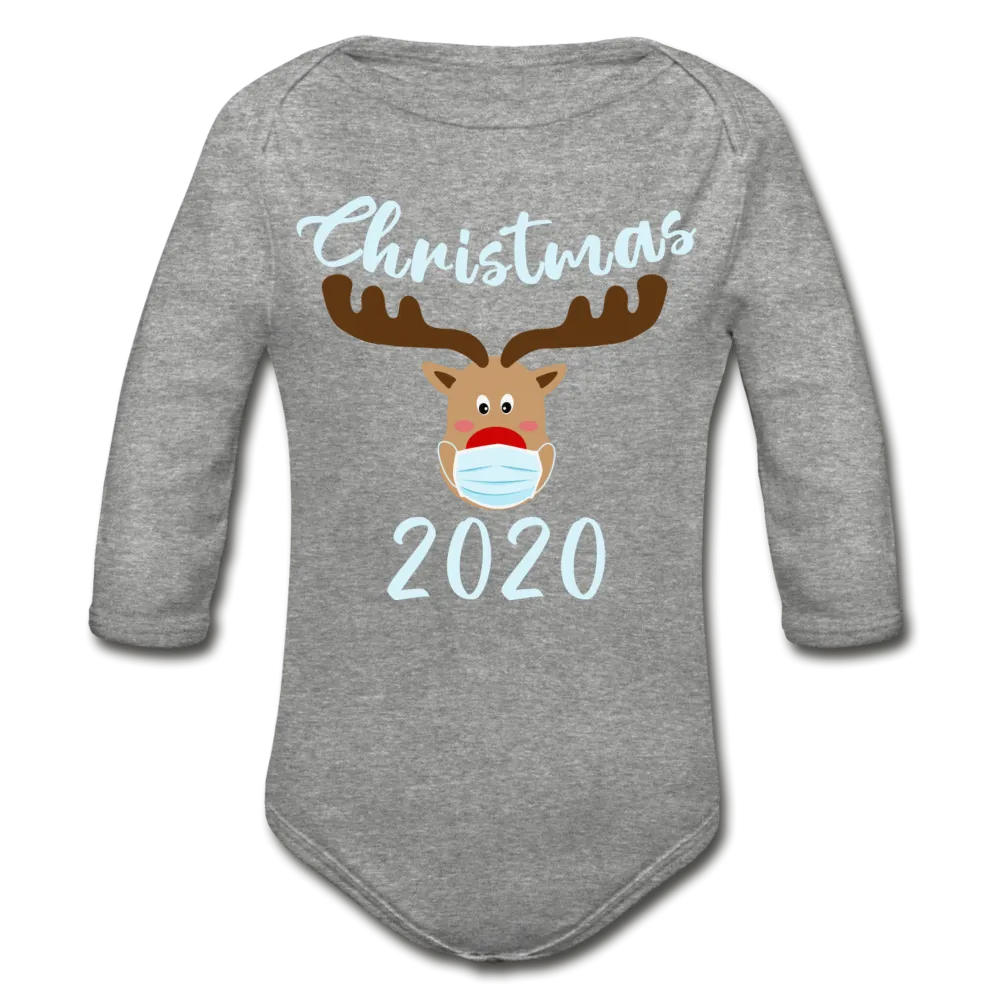 Masked Reindeer Christmas 2020 Organic Long Sleeve Baby Bodysuit