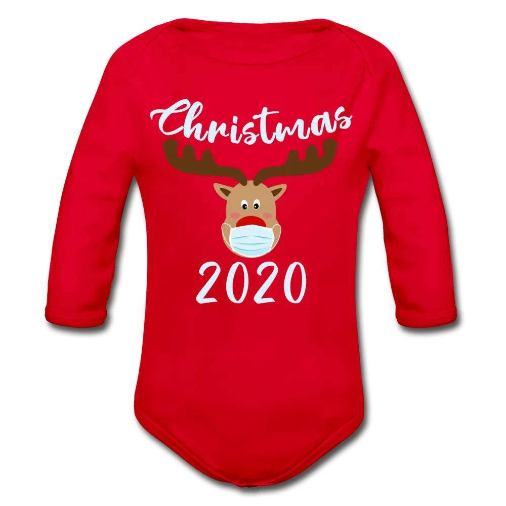 Masked Reindeer Christmas 2020 Organic Long Sleeve Baby Bodysuit