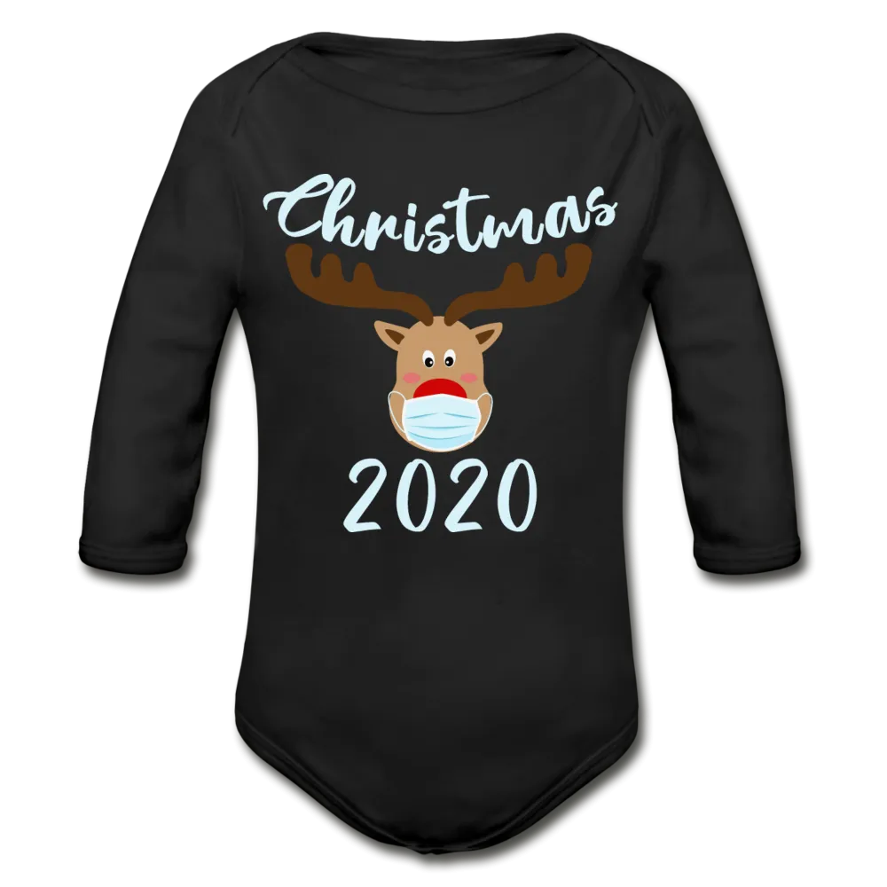 Masked Reindeer Christmas 2020 Organic Long Sleeve Baby Bodysuit