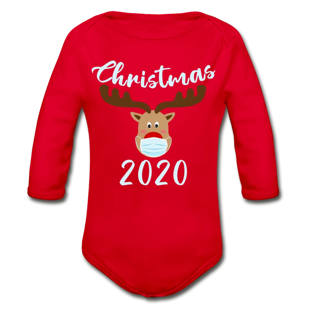 Masked Reindeer Christmas 2020 Organic Long Sleeve Baby Bodysuit
