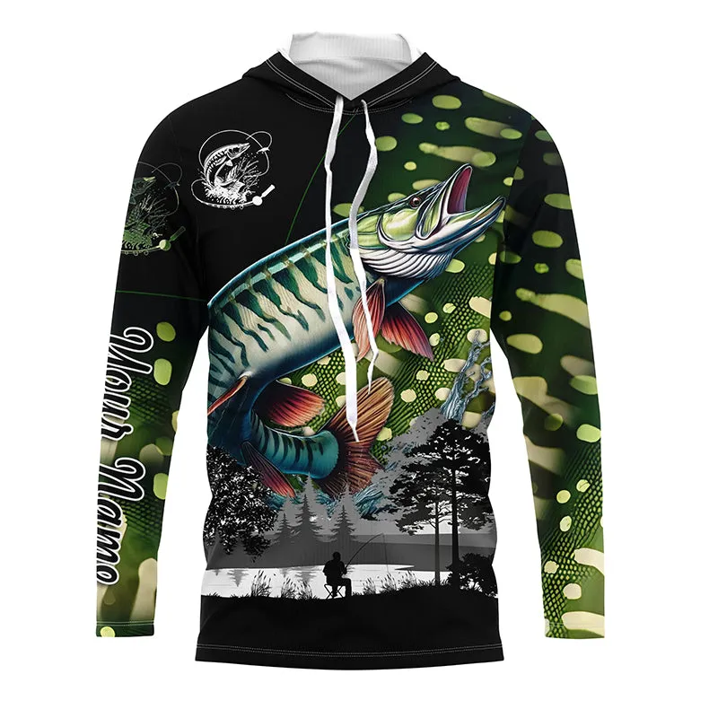 Musky Muskellunge fishing scales Custom name Long sleeve fishing shirts, Long Sleeve Hooded NPQ858