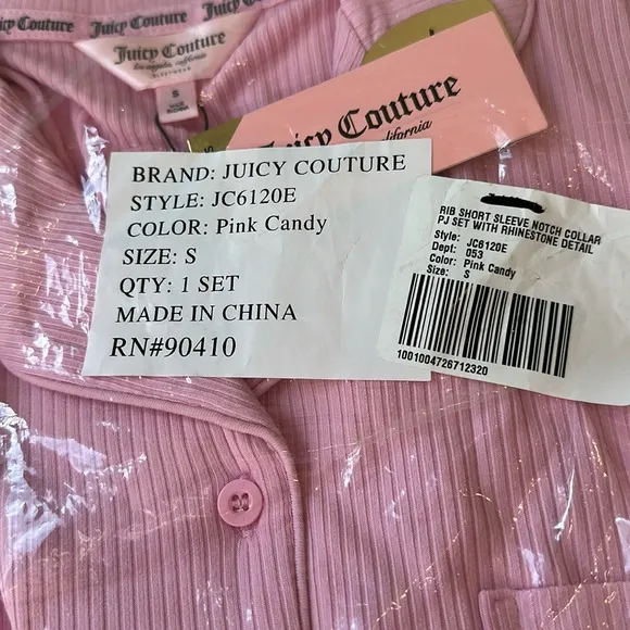 NWT JUICY COUTURE Ribbed Short Sleeve Notch Collar Pj Set in Pink Candy Color