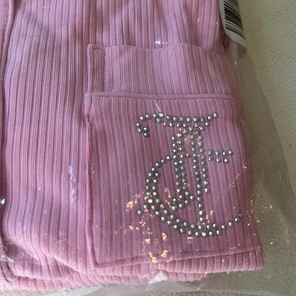 NWT JUICY COUTURE Ribbed Short Sleeve Notch Collar Pj Set in Pink Candy Color