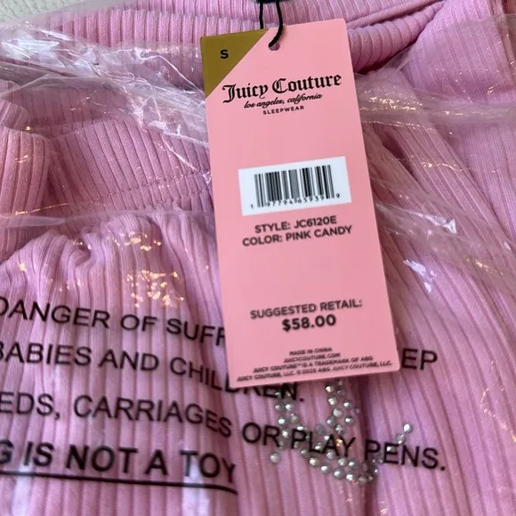 NWT JUICY COUTURE Ribbed Short Sleeve Notch Collar Pj Set in Pink Candy Color