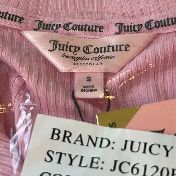NWT JUICY COUTURE Ribbed Short Sleeve Notch Collar Pj Set in Pink Candy Color