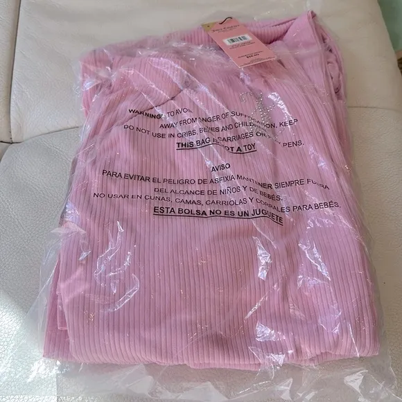 NWT JUICY COUTURE Ribbed Short Sleeve Notch Collar Pj Set in Pink Candy Color