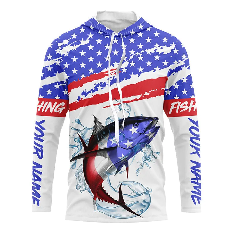 Personalized Tuna American Flag Uv Protection Fishing Shirts, Tuna Saltwater Fishing Shirt IPHW3755