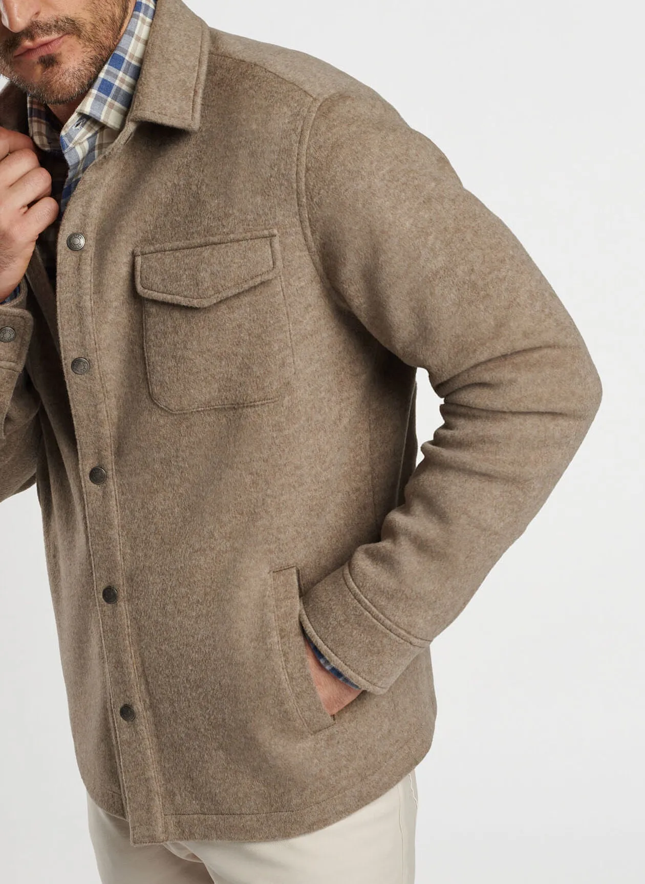 Peter Millar Mens Classic Fit Crown Flex Fleece Shirt Jacket - GRAIN