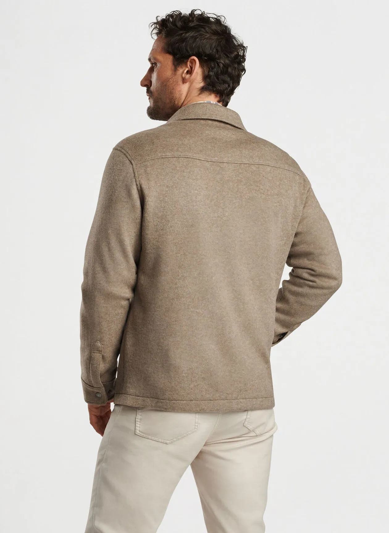 Peter Millar Mens Classic Fit Crown Flex Fleece Shirt Jacket - GRAIN