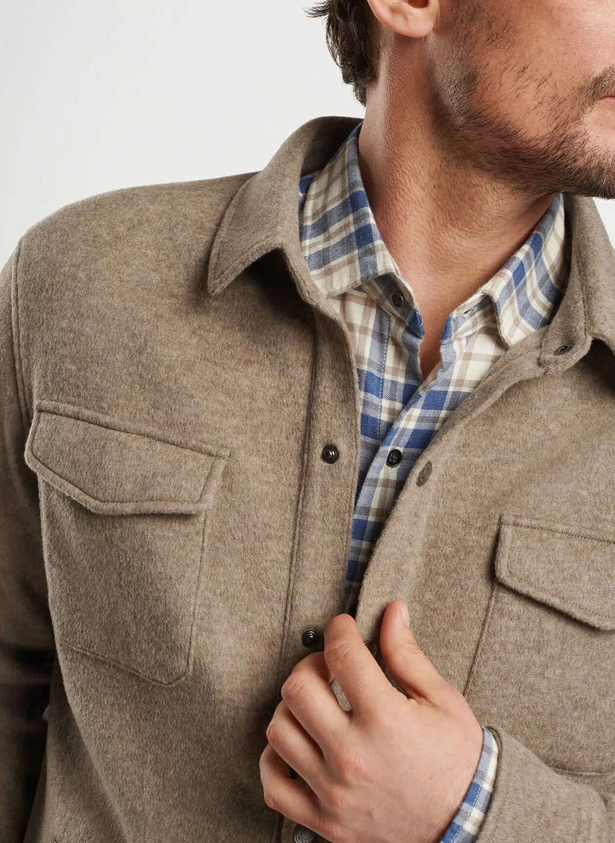 Peter Millar Mens Classic Fit Crown Flex Fleece Shirt Jacket - GRAIN