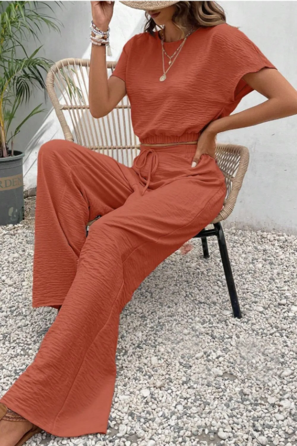 Preorder Round Neck Short Sleeve Top and Pants Set 4 Colors