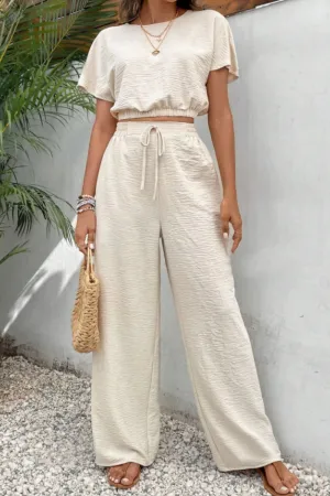 Preorder Round Neck Short Sleeve Top and Pants Set 4 Colors
