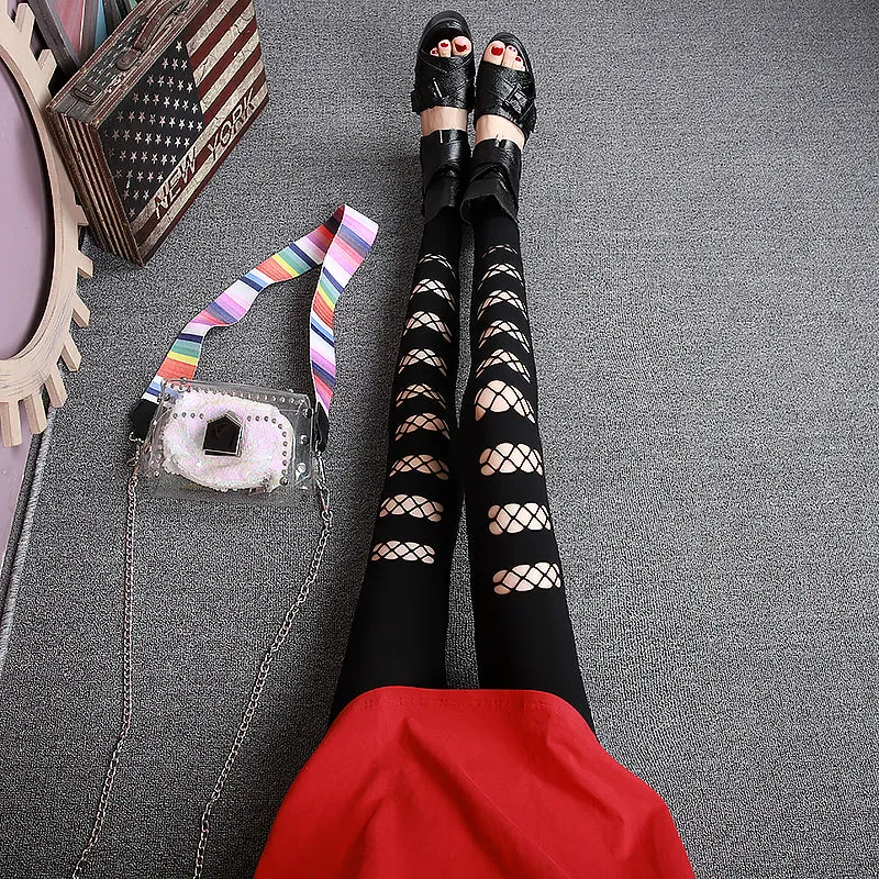"BLACK STRETCH MESH RIPPED" LEGGINGS N042704