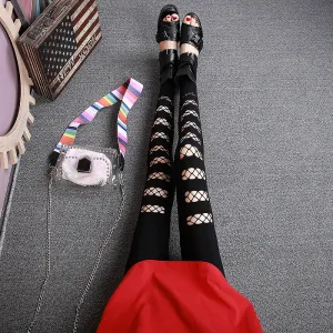 "BLACK STRETCH MESH RIPPED" LEGGINGS N042704