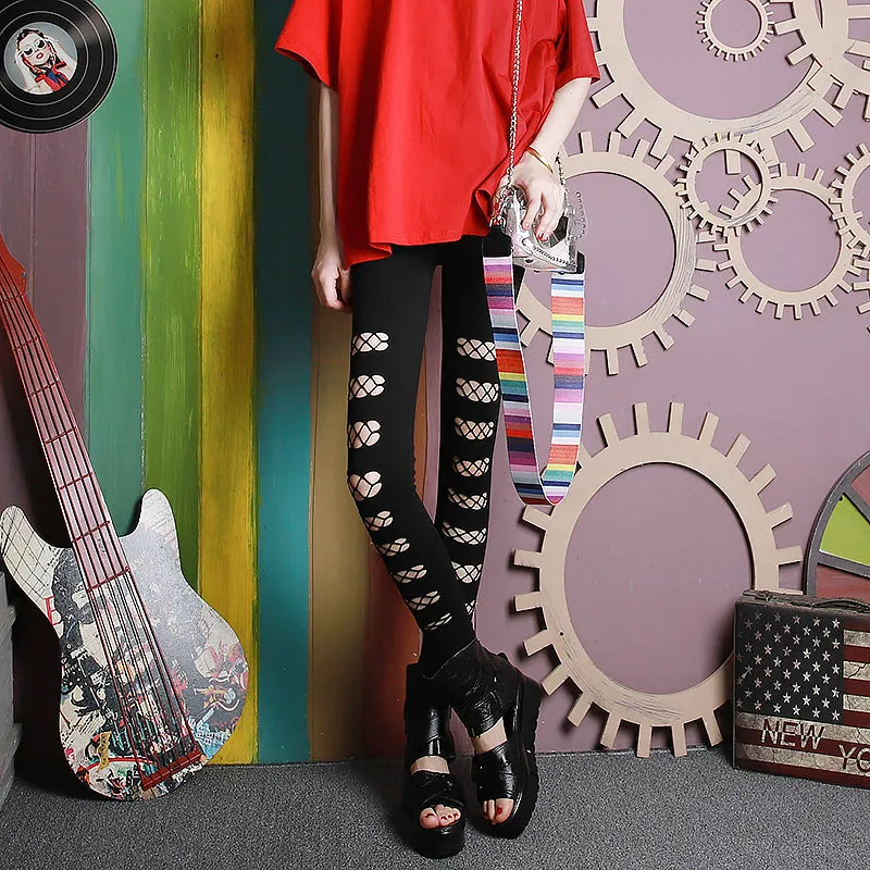 "BLACK STRETCH MESH RIPPED" LEGGINGS N042704