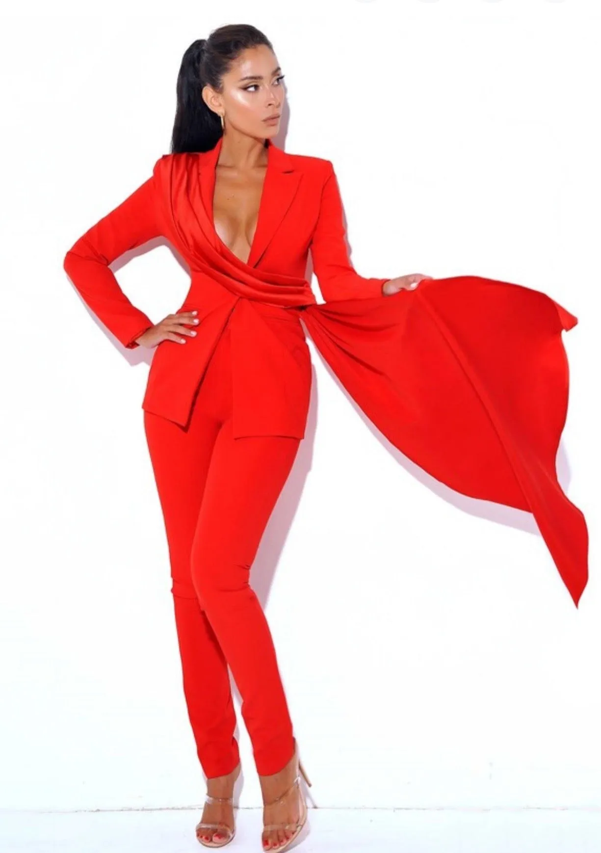 "CAROLINA" RED SKINNY FIT CREPE PANTS