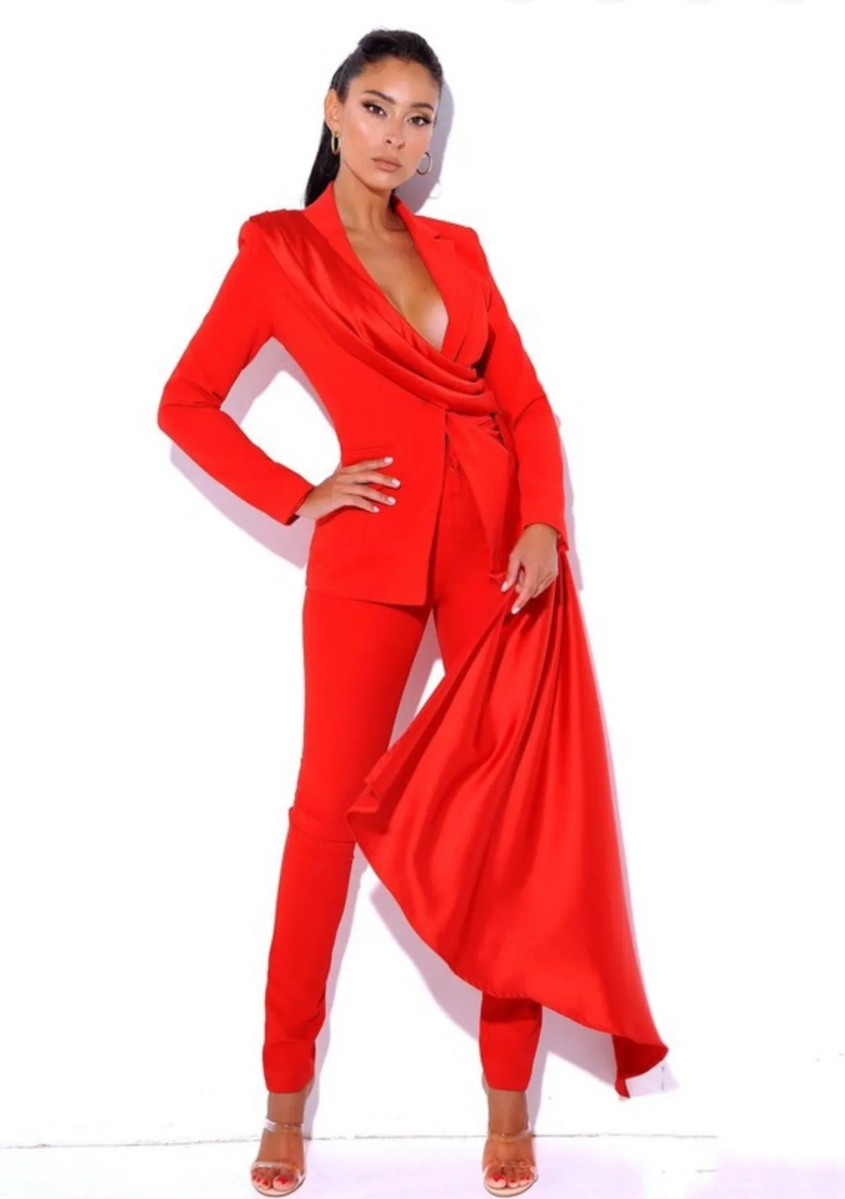 "CAROLINA" RED SKINNY FIT CREPE PANTS