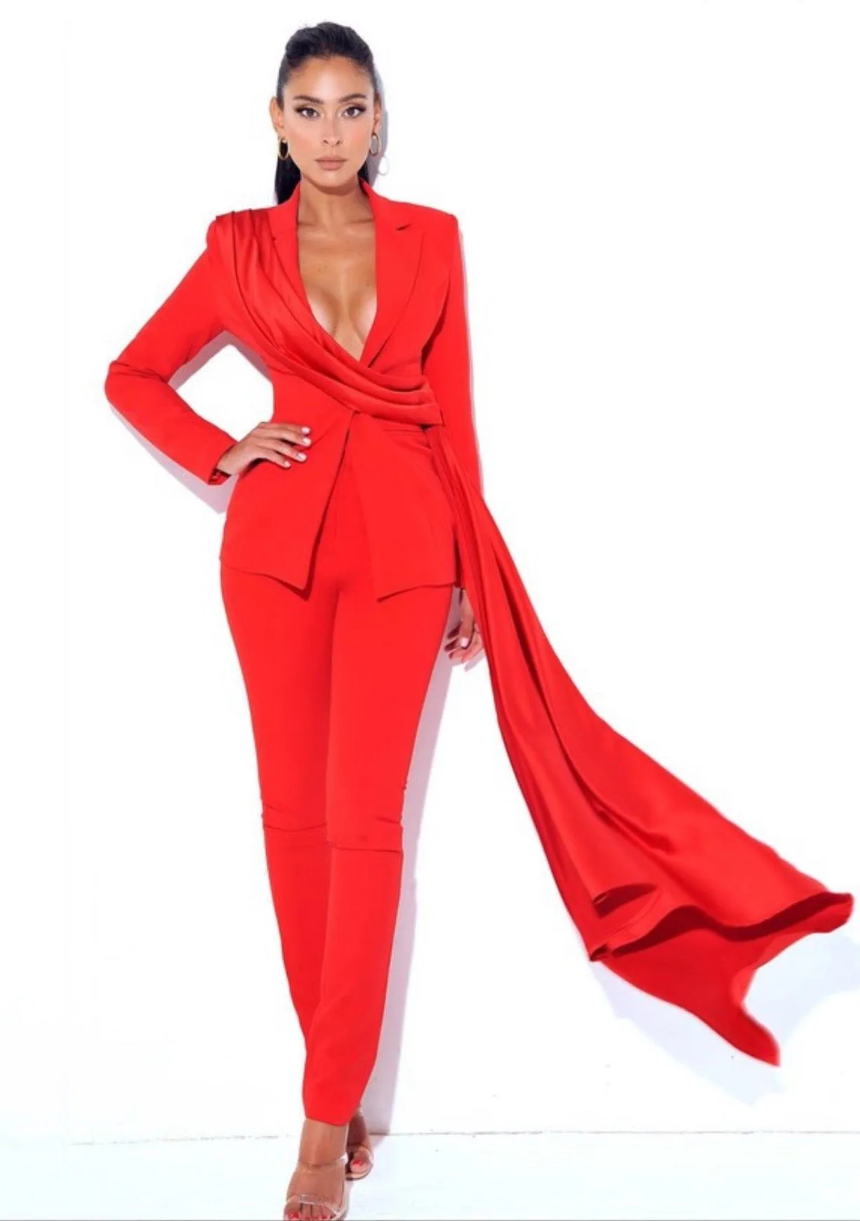 "CAROLINA" RED SKINNY FIT CREPE PANTS