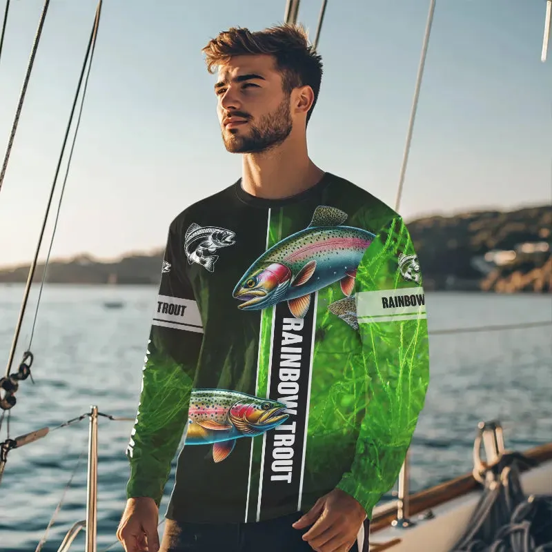 Rainbow trout fishing green shirt Customize Name tournament fishing Long sleeve, Long Sleeve Hooded NPQ329