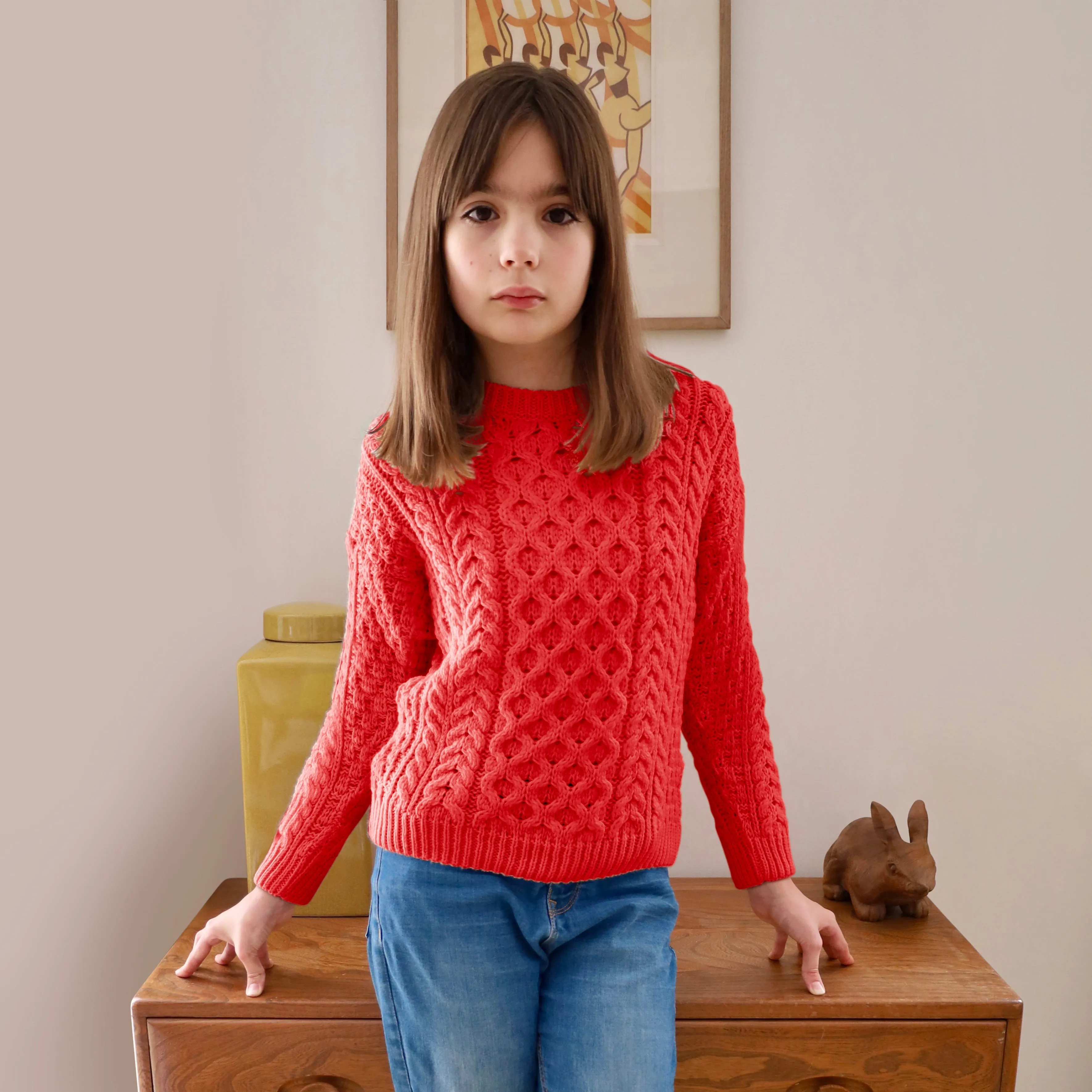 [Re:Coat] Cadogan Supersoft Merino Girls Sweater - Coral (5-6y)