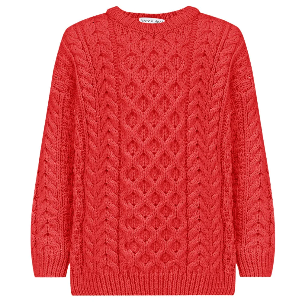[Re:Coat] Cadogan Supersoft Merino Girls Sweater - Coral (5-6y)