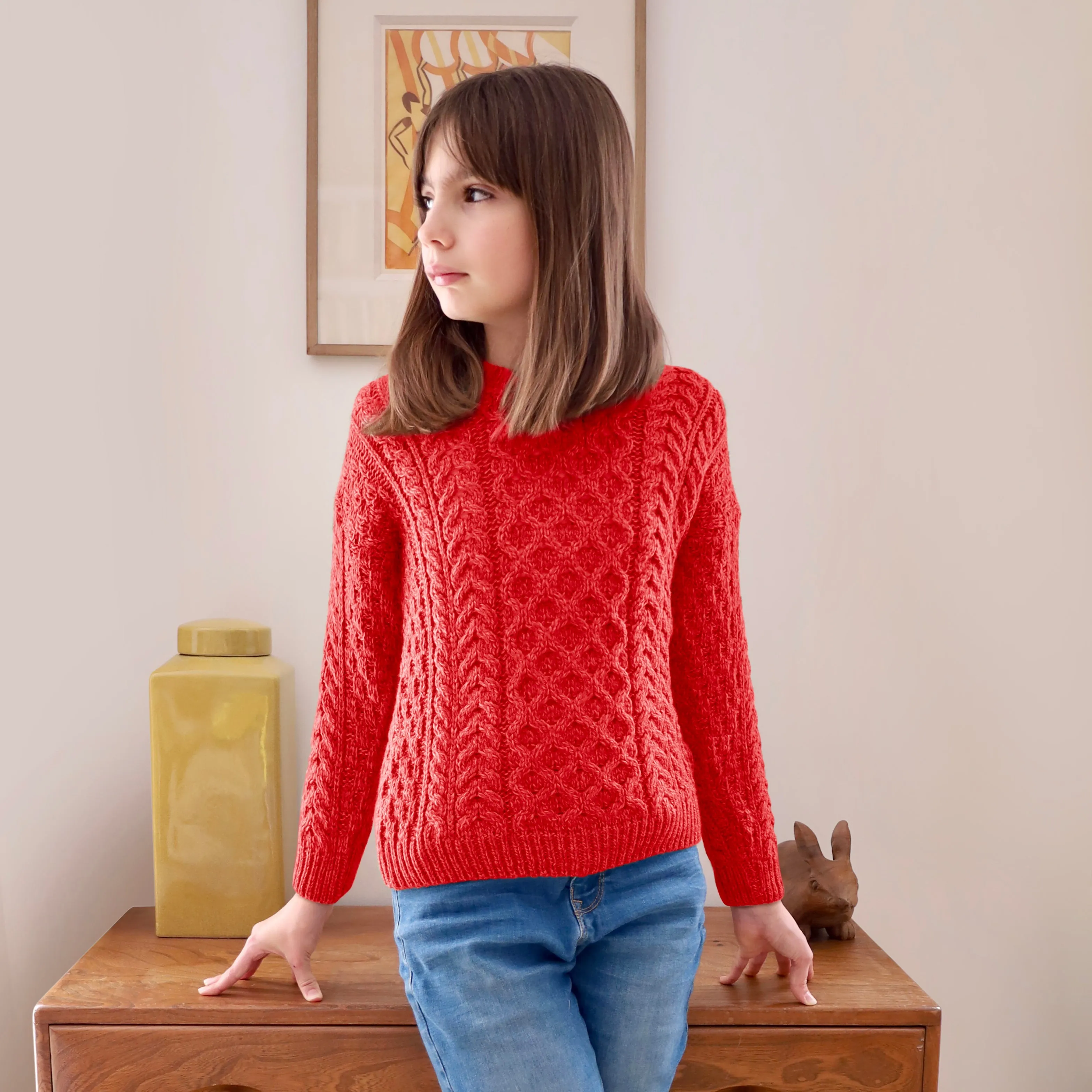 [Re:Coat] Cadogan Supersoft Merino Girls Sweater - Coral (5-6y)