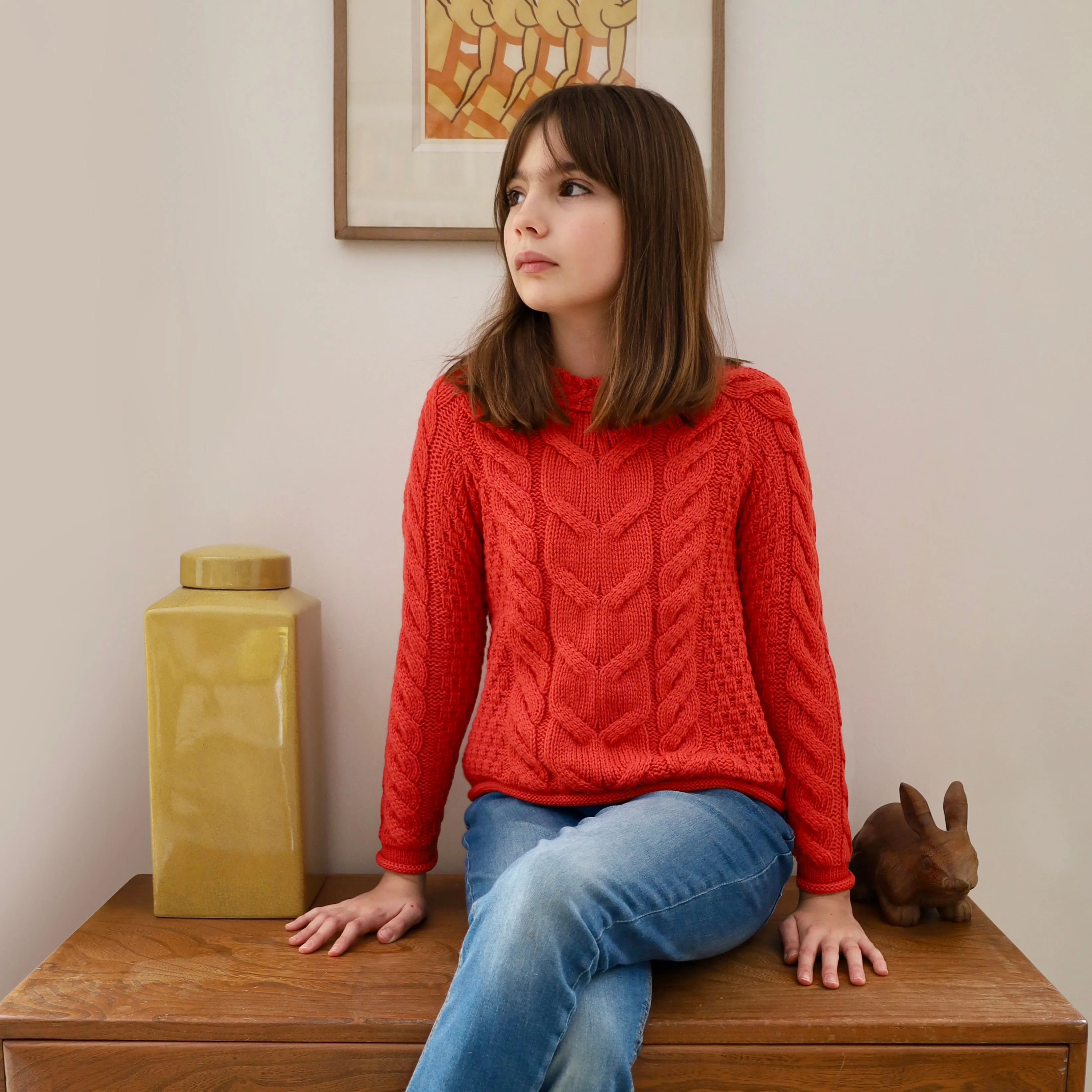 Sloane Supersoft Merino Girls Sweater - Coral