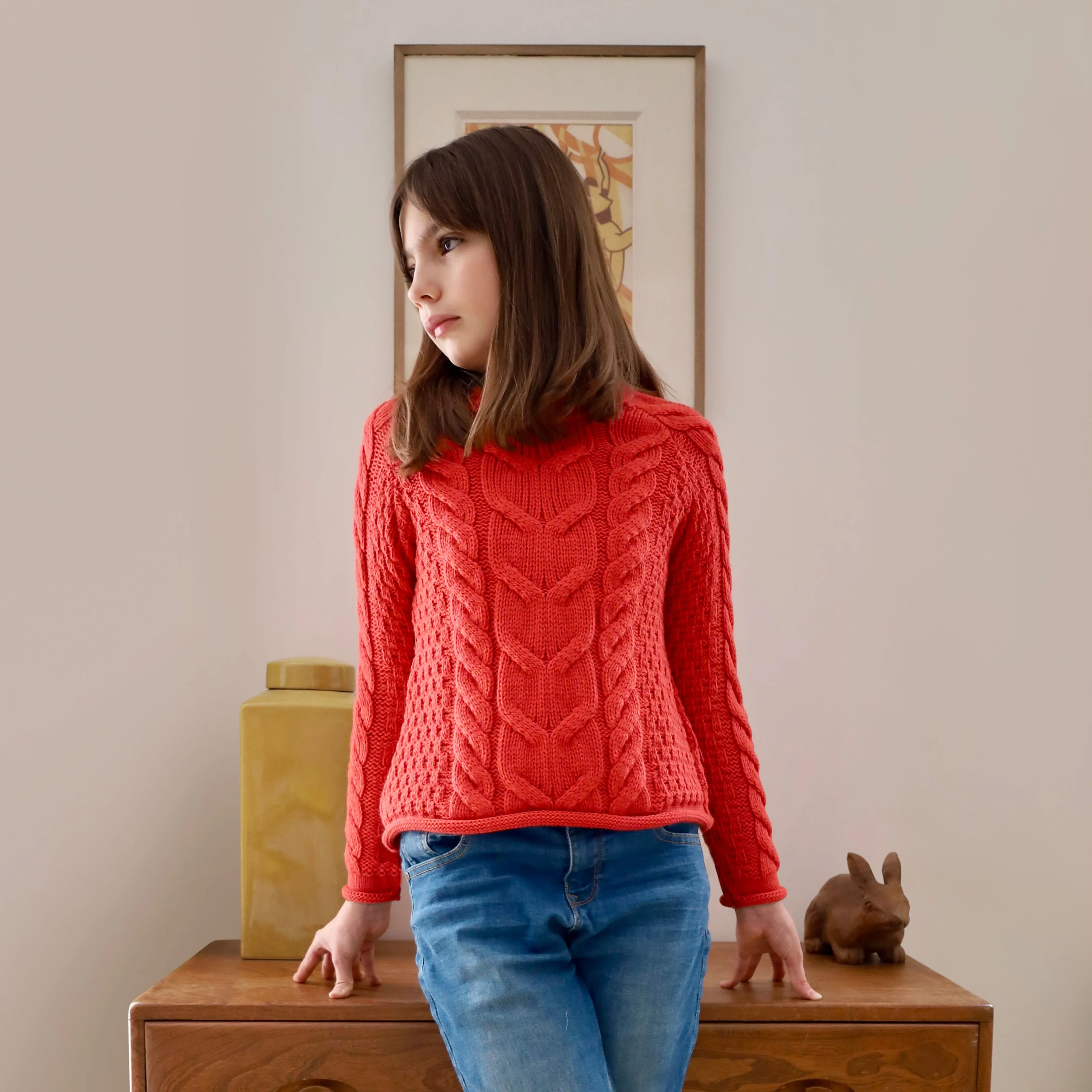 Sloane Supersoft Merino Girls Sweater - Coral