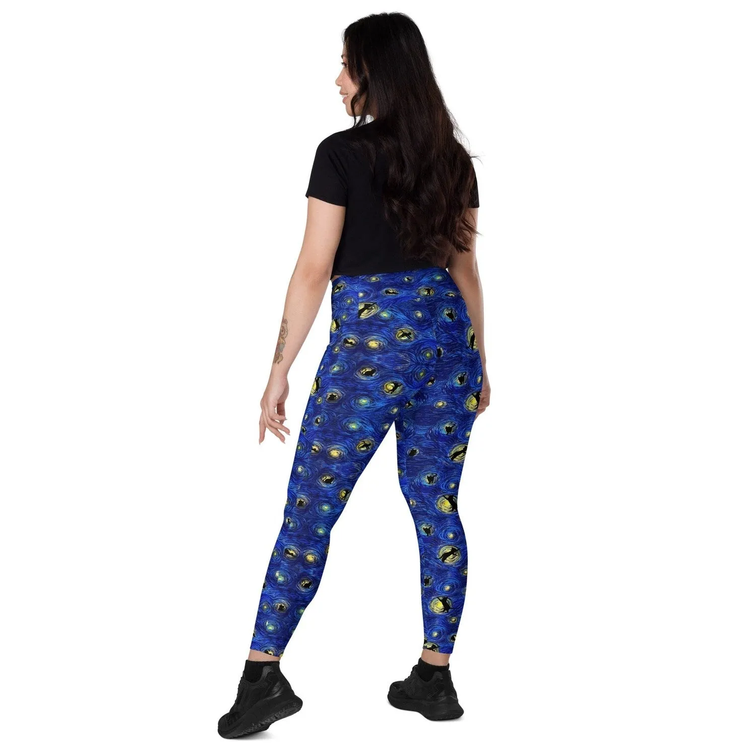 Starry Cat Crossover leggings with pockets