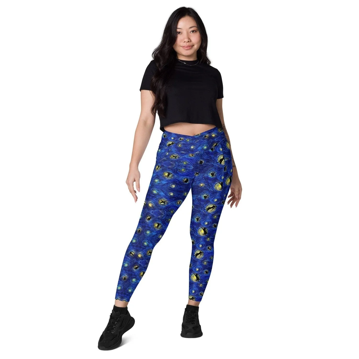 Starry Cat Crossover leggings with pockets