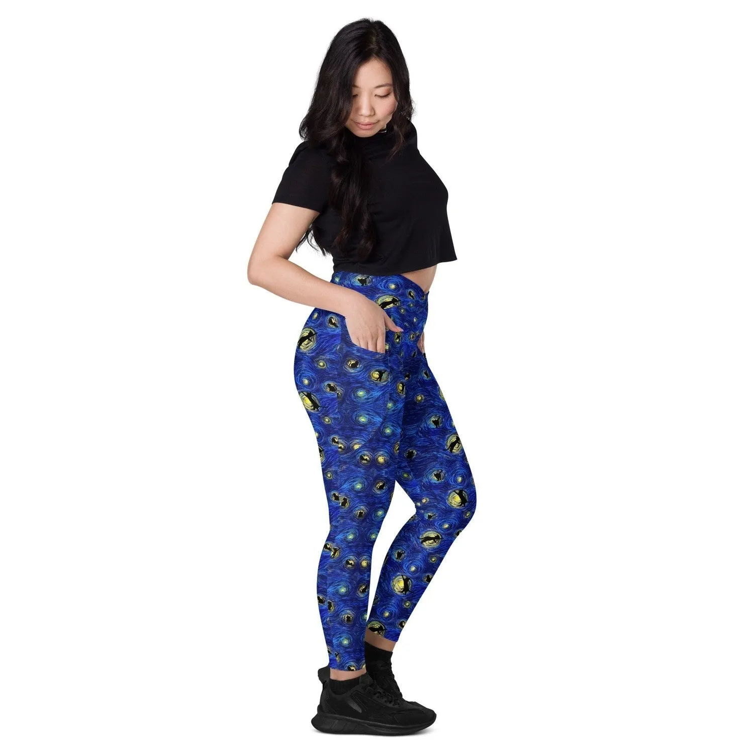 Starry Cat Crossover leggings with pockets