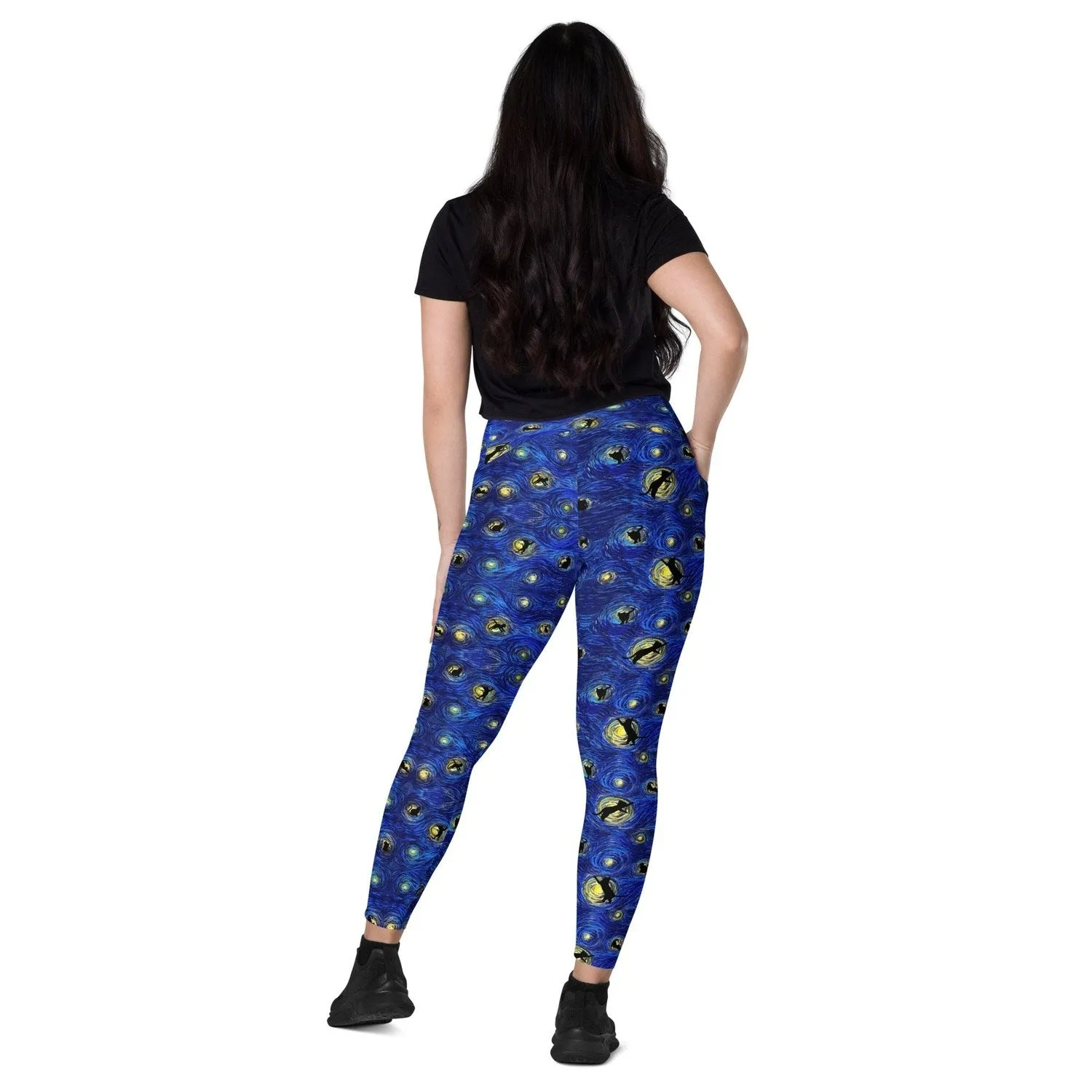 Starry Cat Crossover leggings with pockets