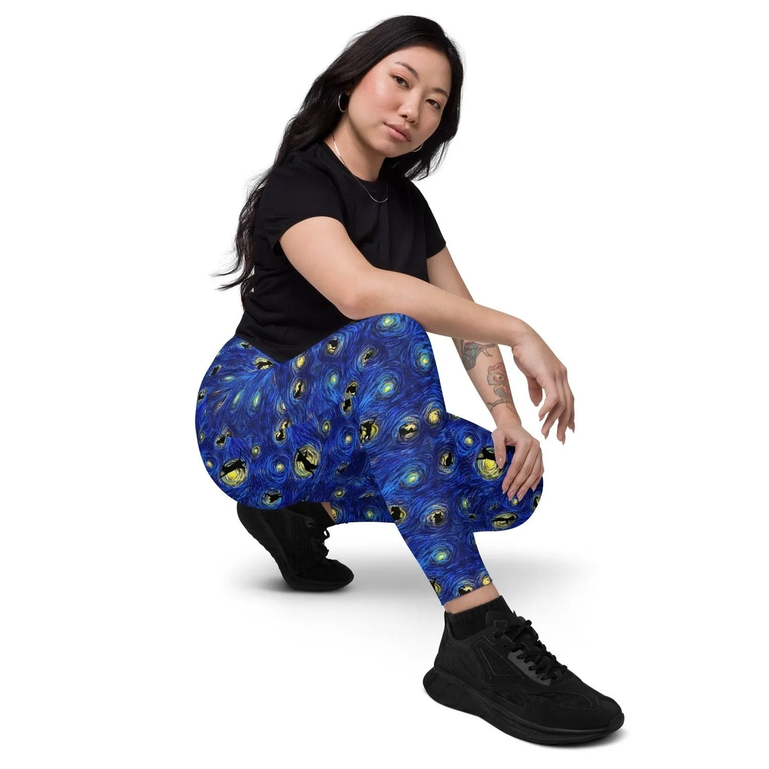 Starry Cat Crossover leggings with pockets
