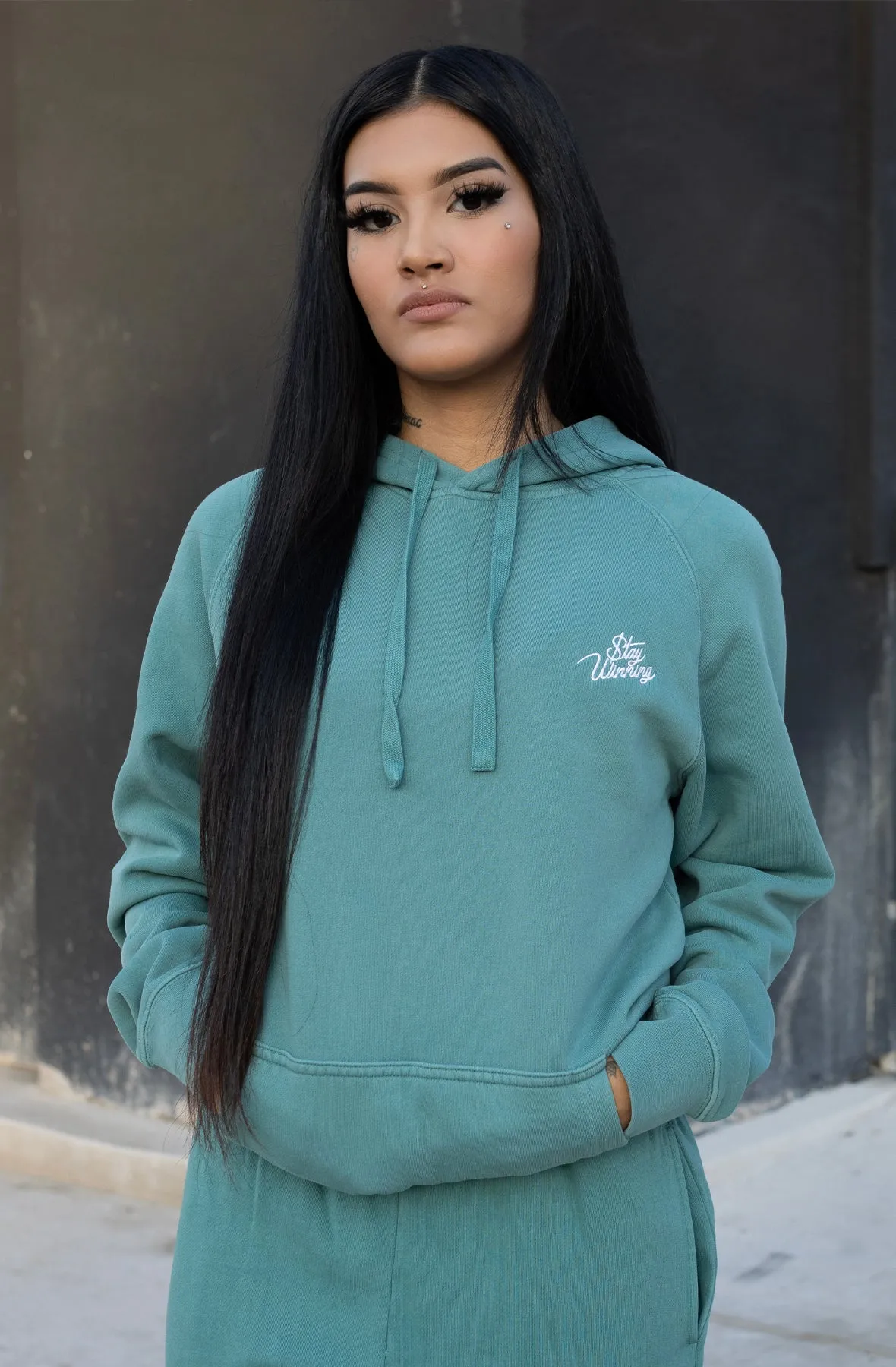 Stay Winning Faded Teal Embroidered Hoodie