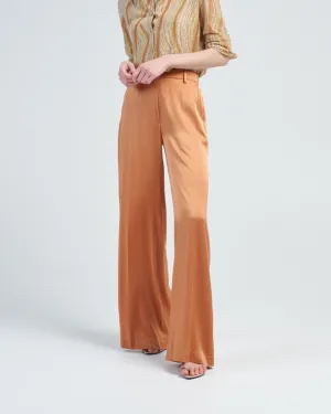 stretch silk satin wide pants
