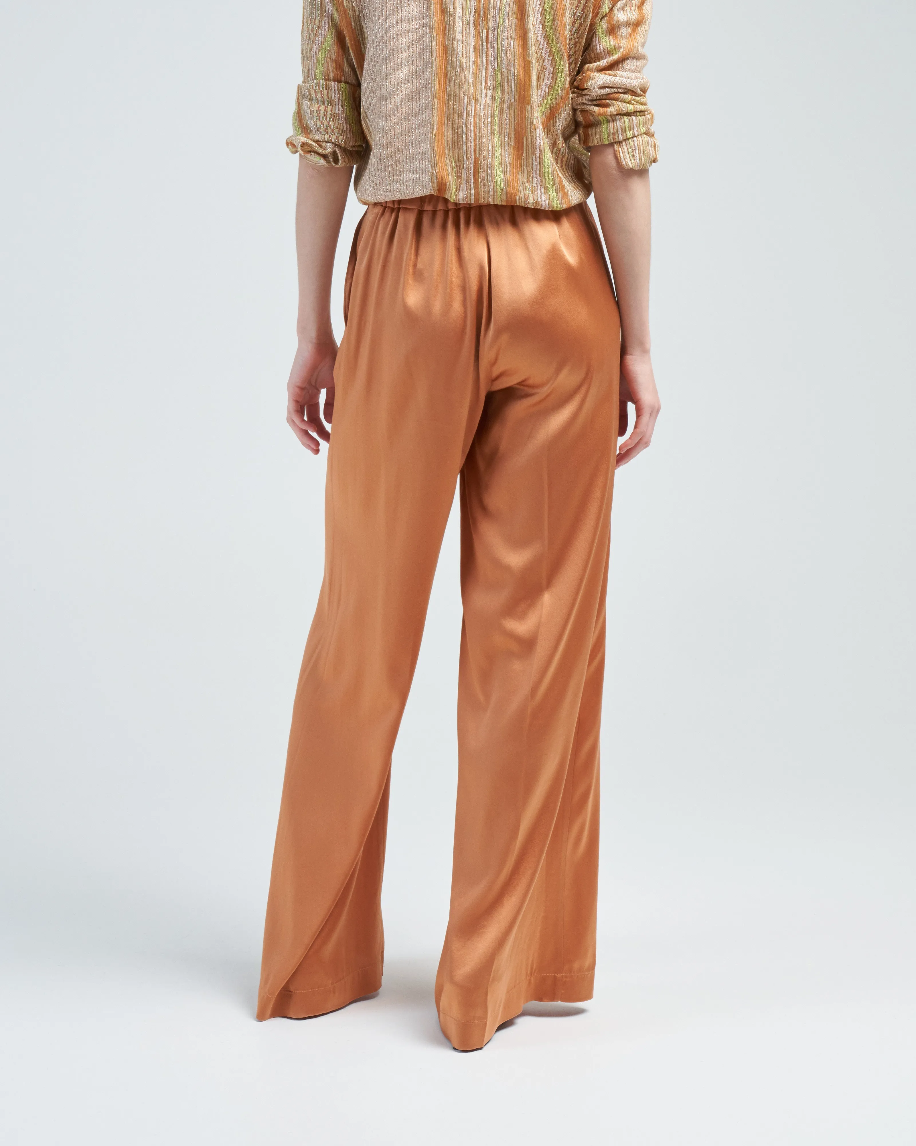 stretch silk satin wide pants