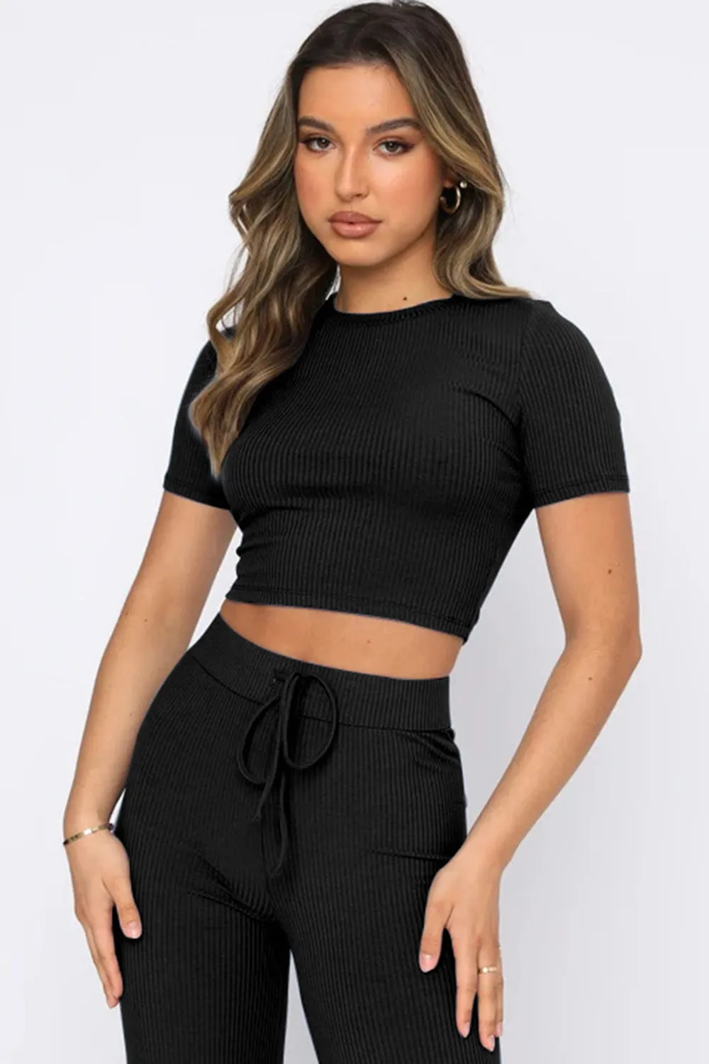 Tavi Round Neck Short Sleeve Top and Pants Set