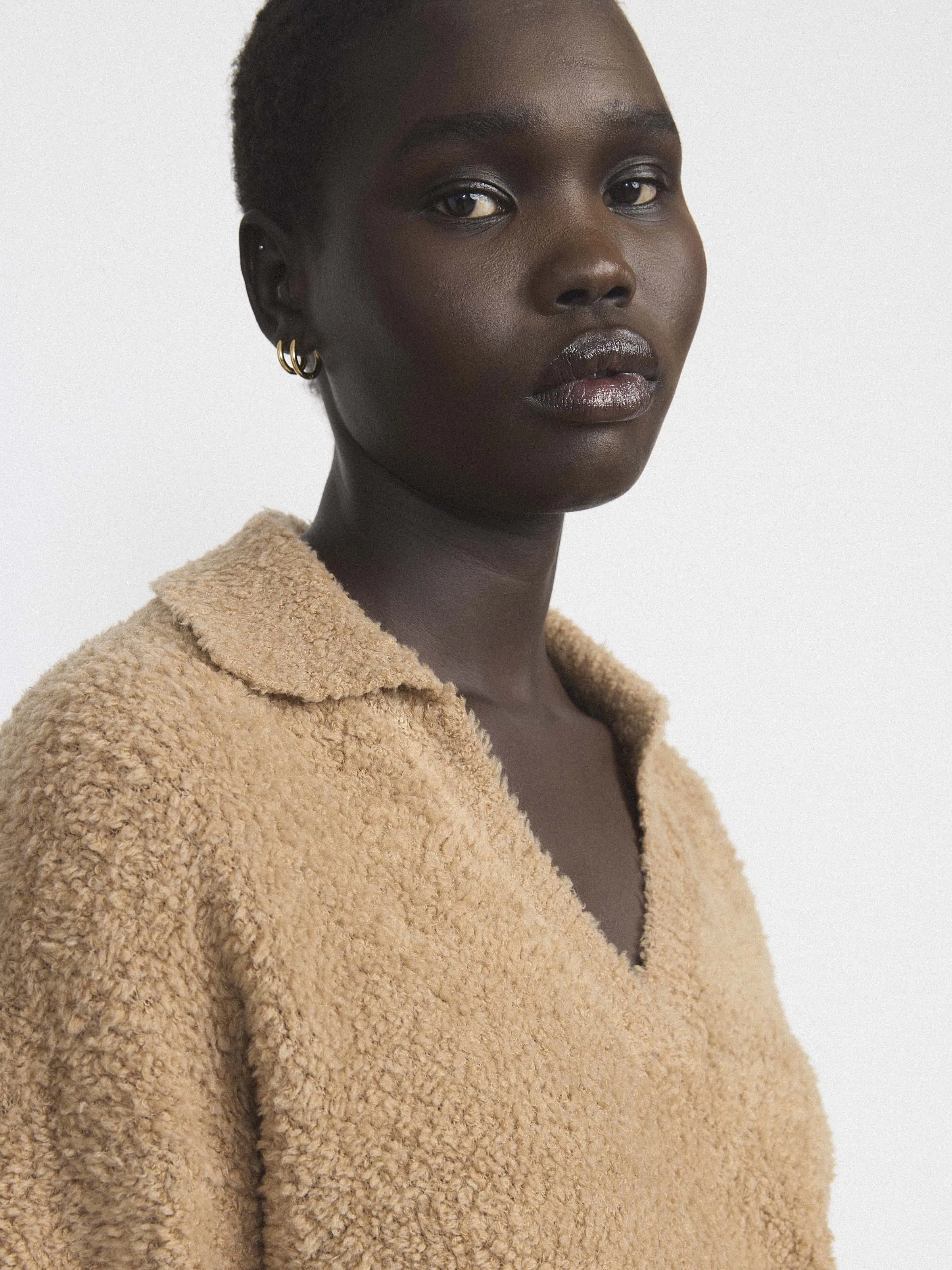 The Fuzzy Johnny Collar Sweater in Caramel Brown