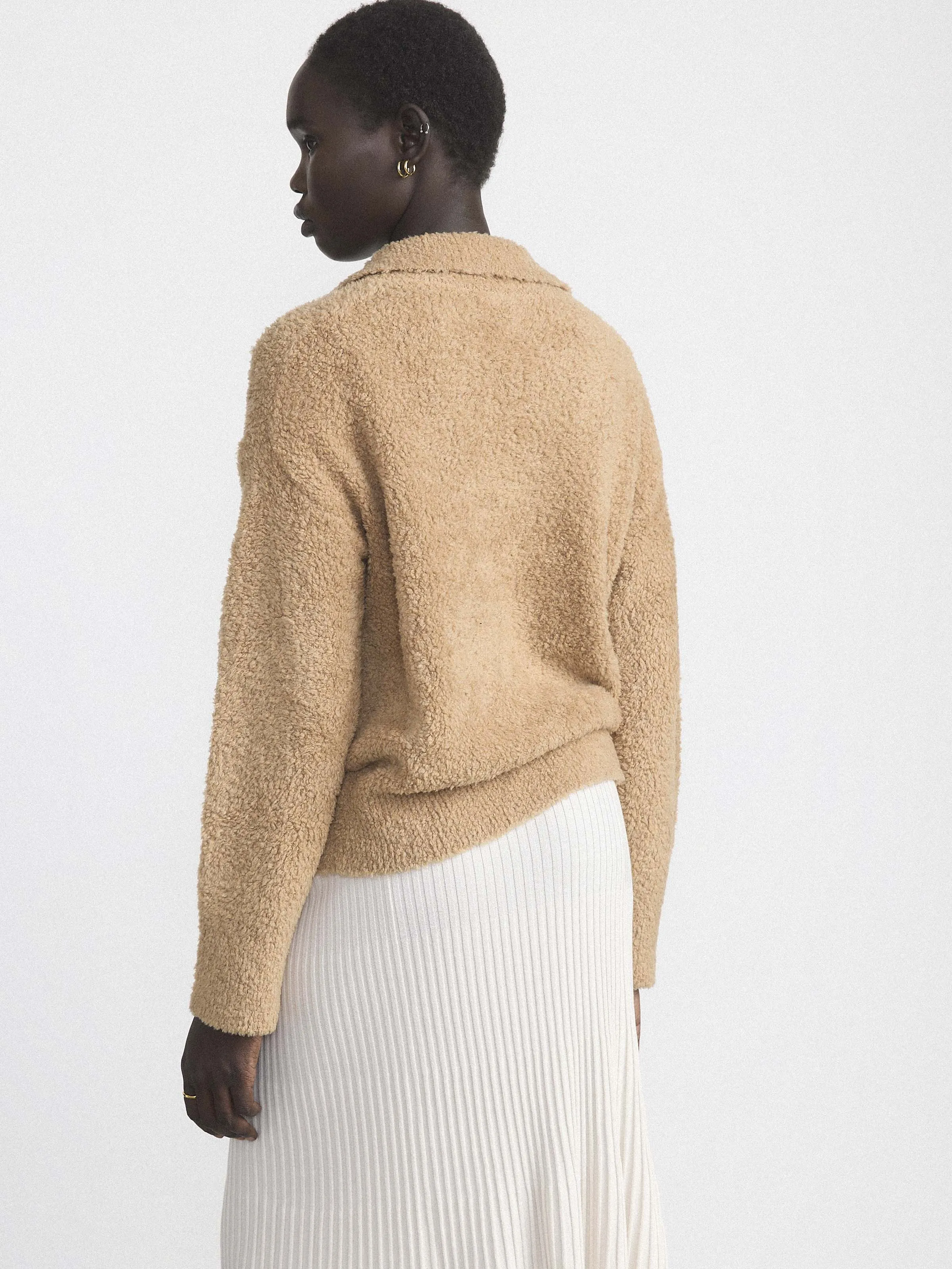The Fuzzy Johnny Collar Sweater in Caramel Brown