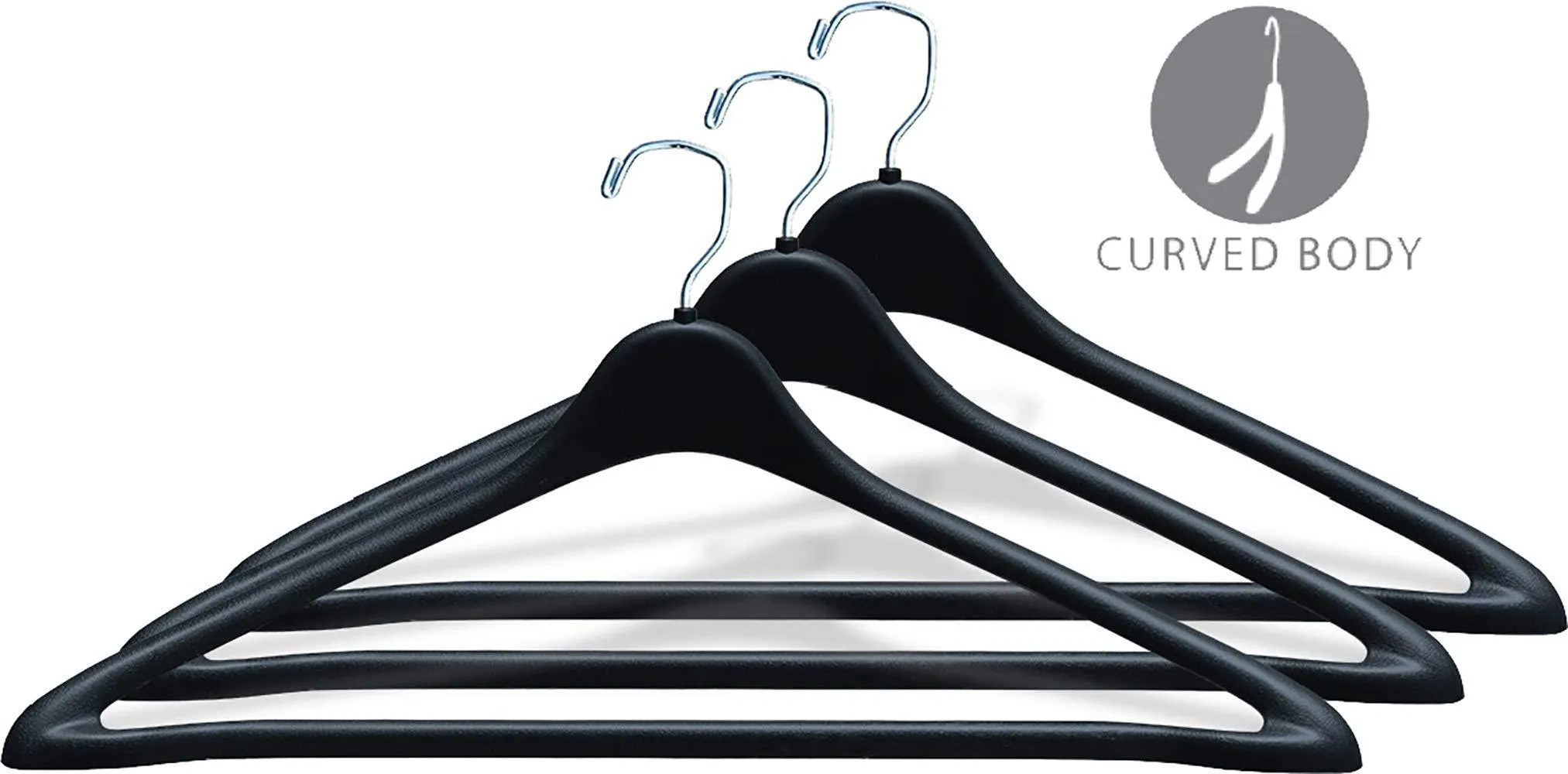 The Great American Hanger Company Heavy Duty Black Plastic Suit Hanger with Fixed Bar, (Box of 100) Sturdy 1/2 Inch Thick Coat Hangers with Square Topped Chrome Swivel Hook