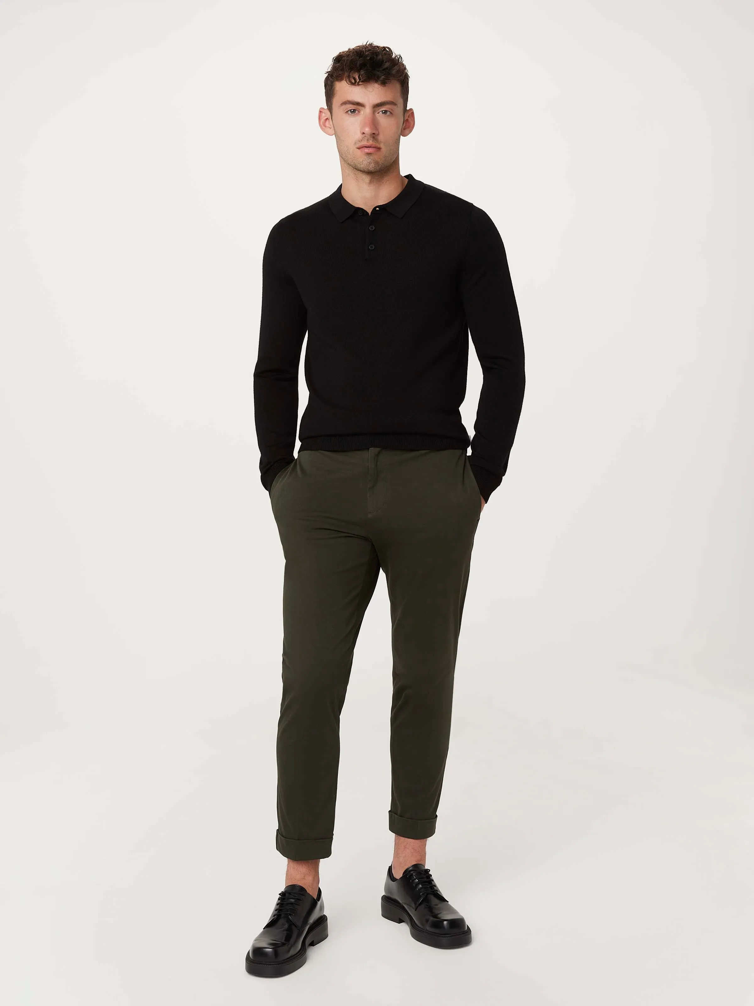 The Merino Polo Sweater in Steel Blue