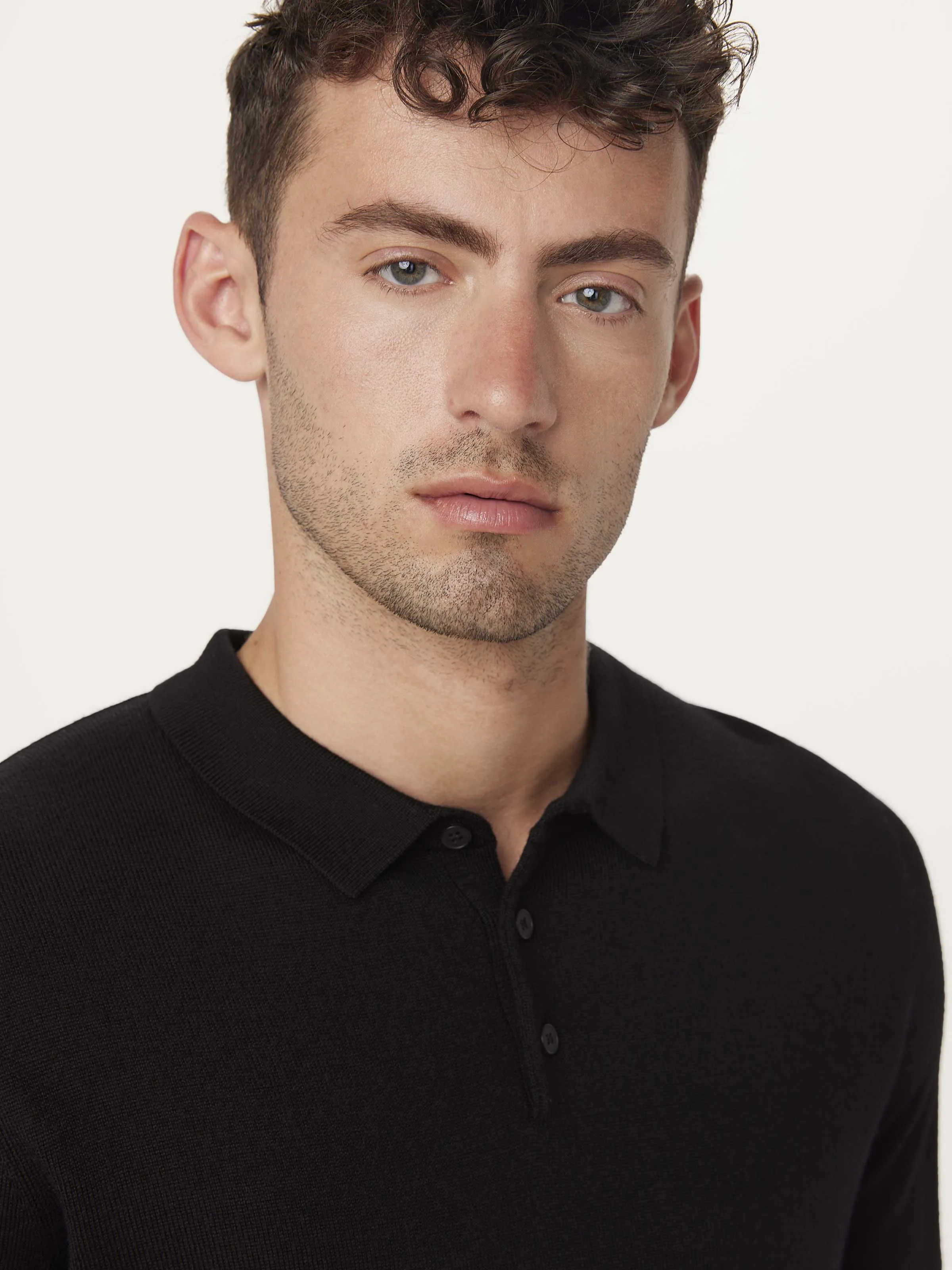 The Merino Polo Sweater in Steel Blue
