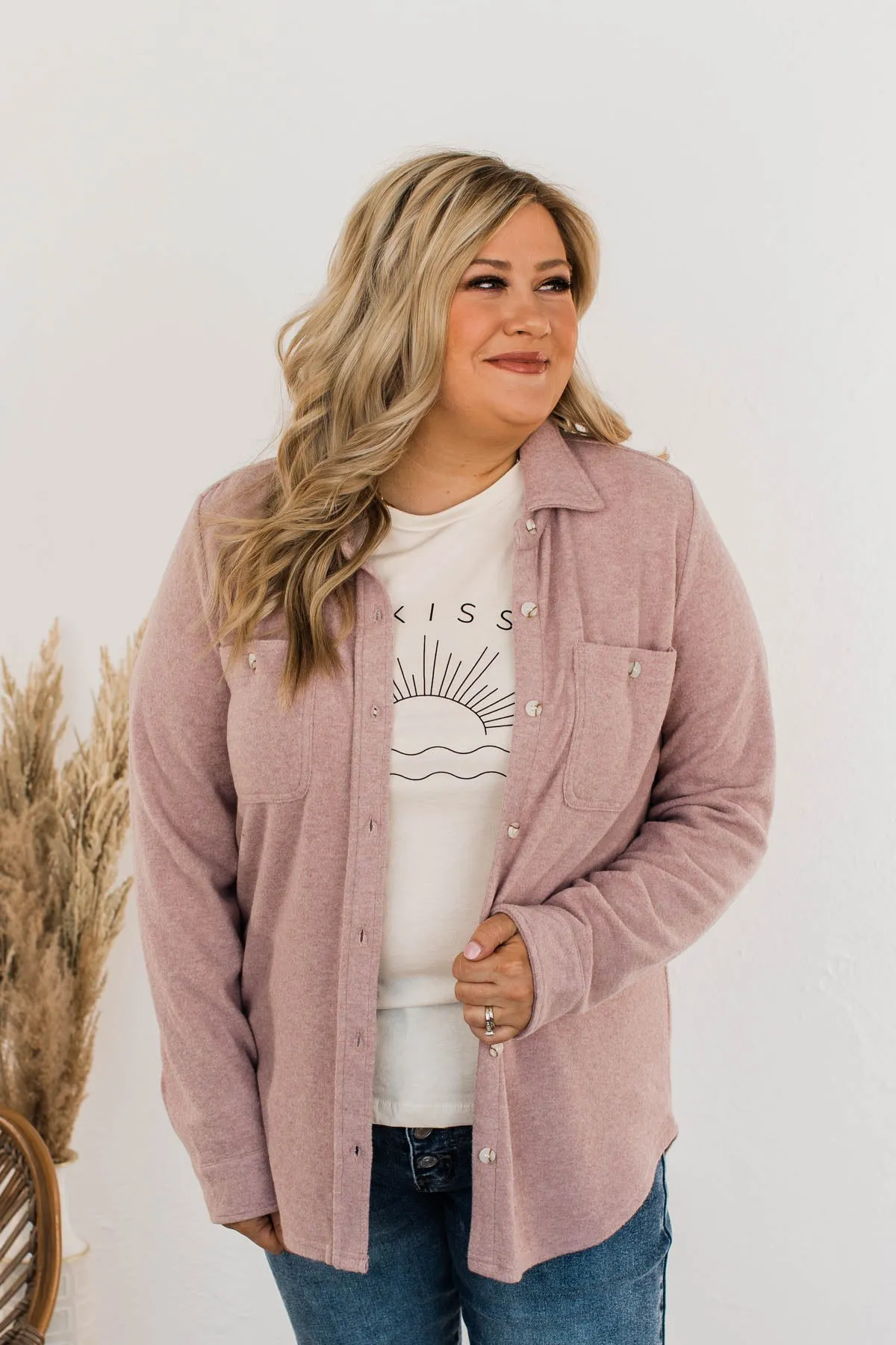 Thread & Supply Free Falling Lightweight Button Down Jacket- Blush