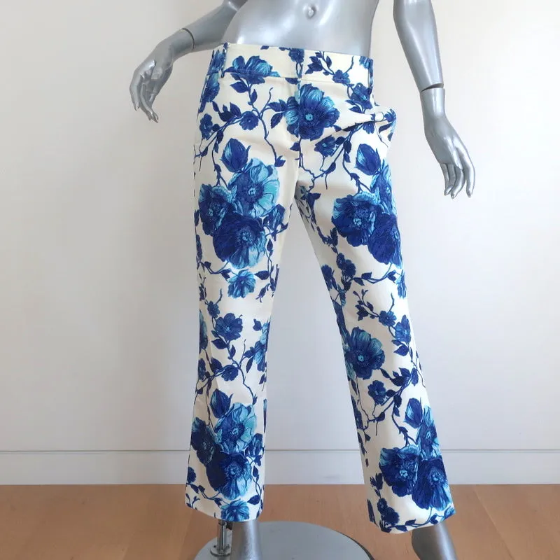 Tory Burch Kara Pants Blue/White Rosemont Floral Print Stretch Denim Size 4 NEW