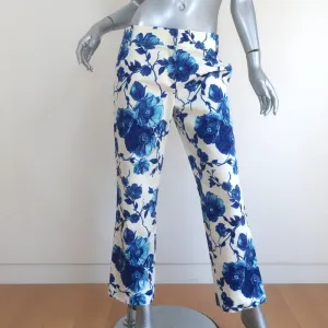 Tory Burch Kara Pants Blue/White Rosemont Floral Print Stretch Denim Size 4 NEW