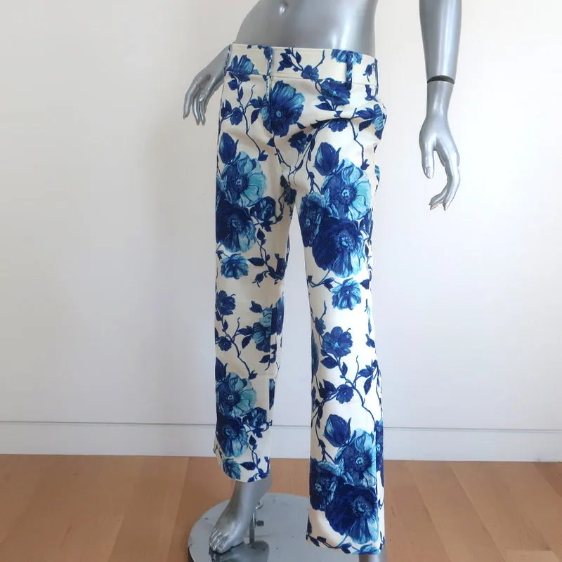 Tory Burch Kara Pants Blue/White Rosemont Floral Print Stretch Denim Size 4 NEW